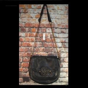 Tory Burch Black Leather Flap Crossbody Gold Chain